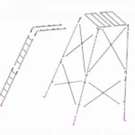 Exploded Assembly Diagram Of A Foldable Scaffolding System With Labeled Parts