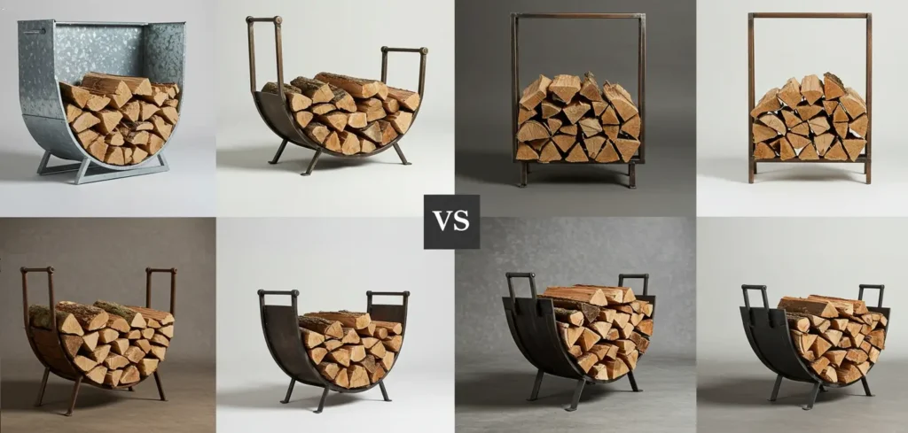The Ultimate Guide to Metal Firewood Racks: Durability, Style & Practicality 2 side-by-side comparison of steel iron and aluminum firewood racks
