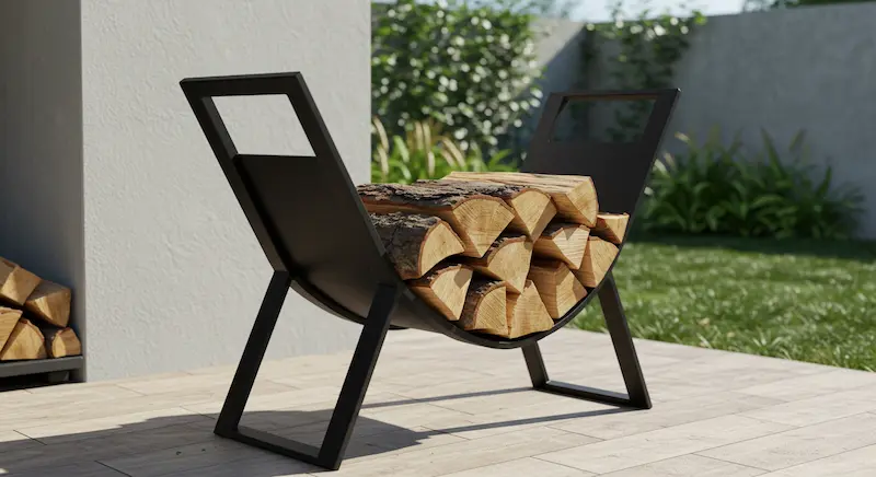 The Ultimate Guide to Metal Firewood Racks: Durability, Style & Practicality 1 a sleek black metal firewood racks holding nearly stacked logs