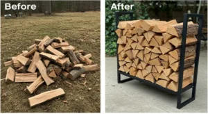 Ultimate Guide to Choosing a Durable Metal Firewood Rack 25 Before And After Comparison, Showing Wood Piles On A Metal Firewood Rack Vs. On The Ground