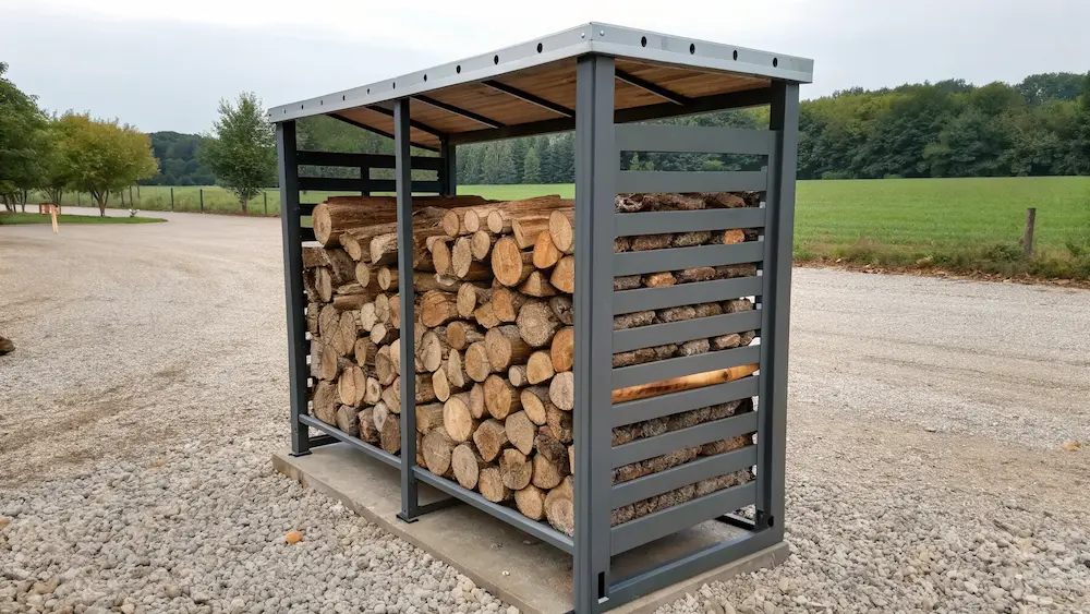 ideal placement of firewood rack with top cover open sides